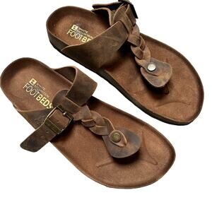 White mountain footbed leather braided sandals 7